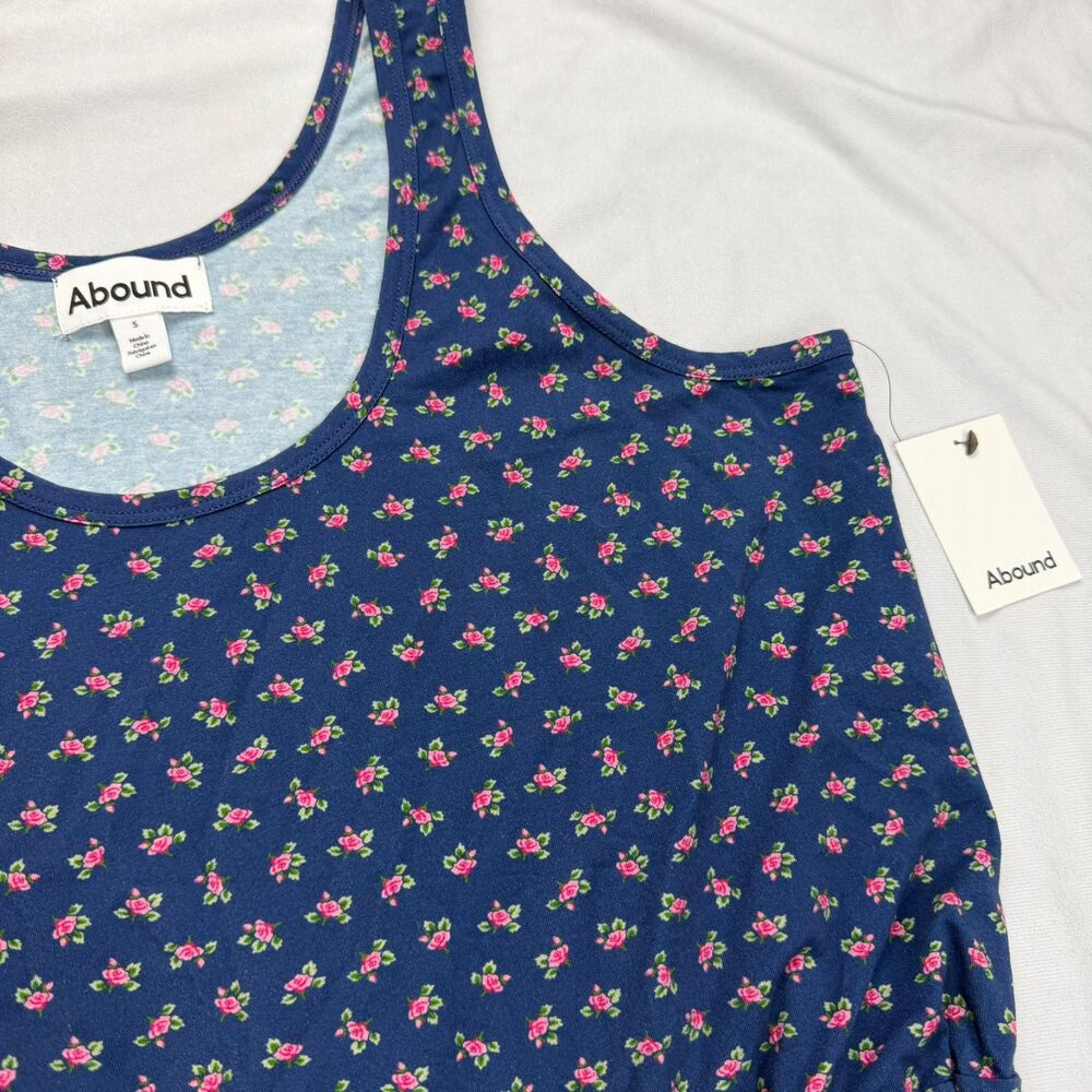 Abound NWT Blue Ditsy Floral Cotton Tank Romper with Drawstrings Size S - Picture 3 of 6